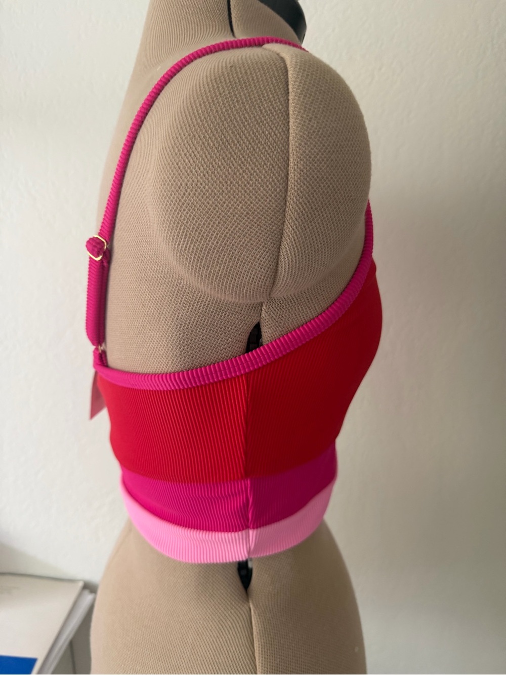 Beach Riot Red & Hot Pink Colorblock Ribbed Sports Bra - Picture 2 of 7